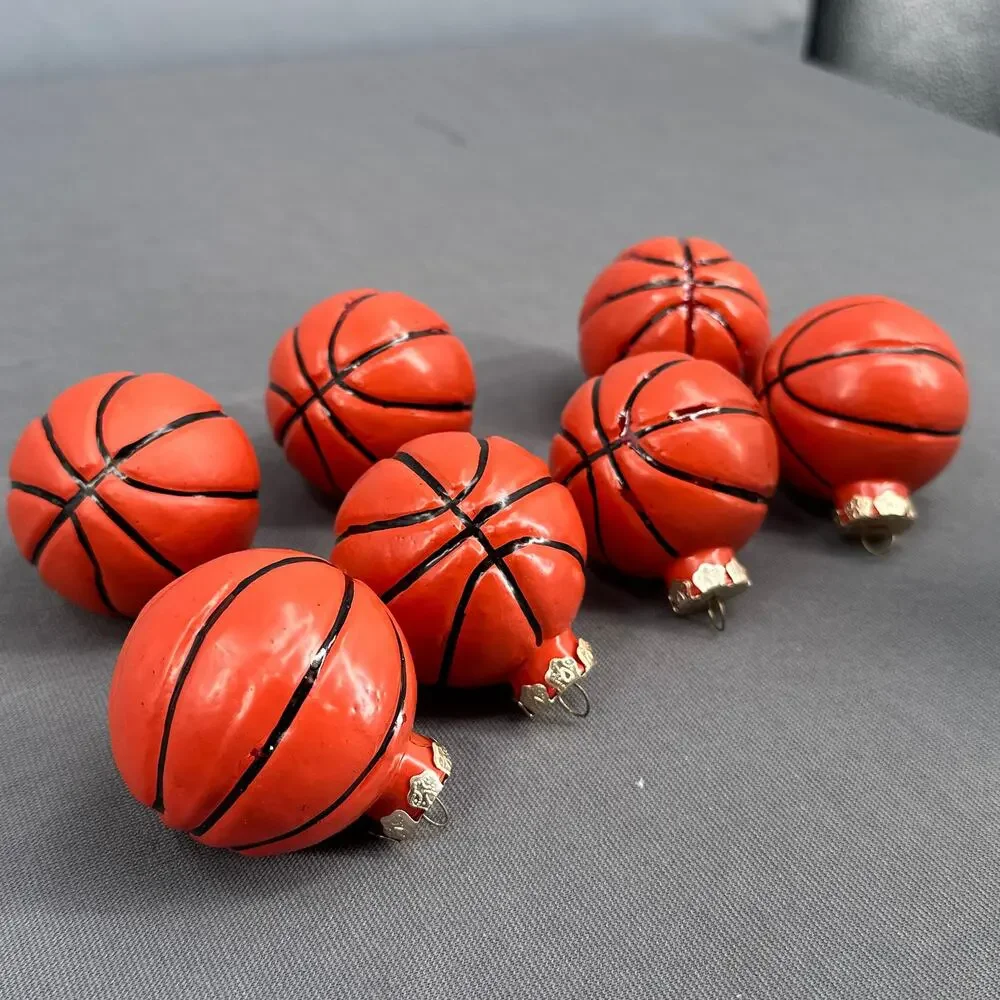 VTG Glass Basketball Christmas Ornaments Set 7 Sporty Athlete Team Player Y2K